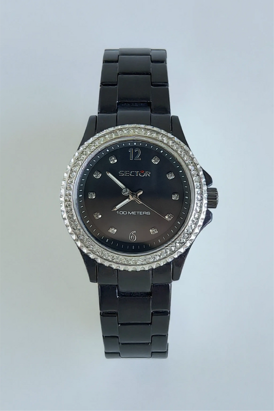 Sector Women's Watch - 230 Only Time 35mm Black with White Zircons Sector